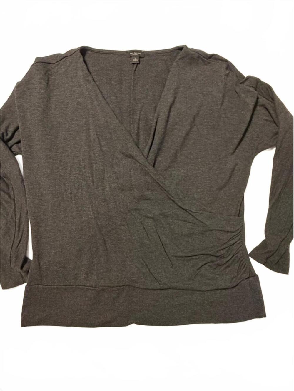 Gray Wrap Front Long Sleeve Top – Soft Faux Wrap Knit Blouse